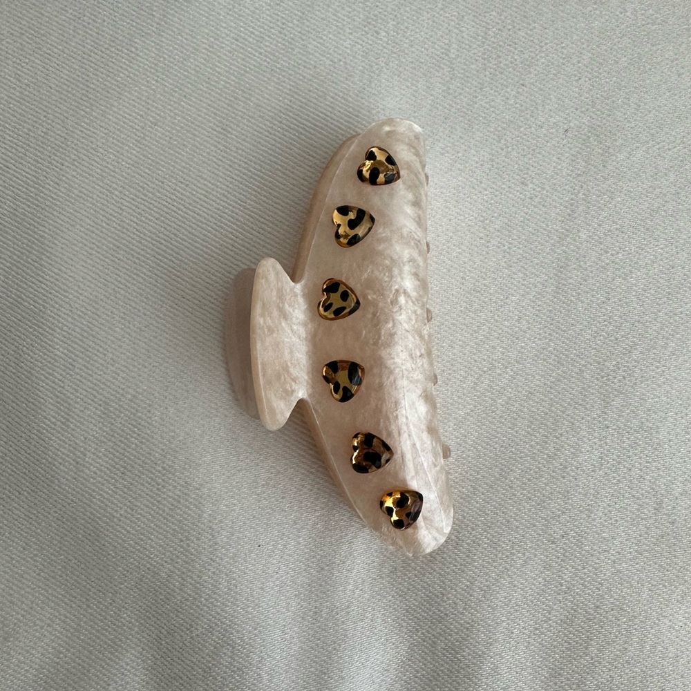Pearlescent Hair Claw Clip with leopard print bow accents